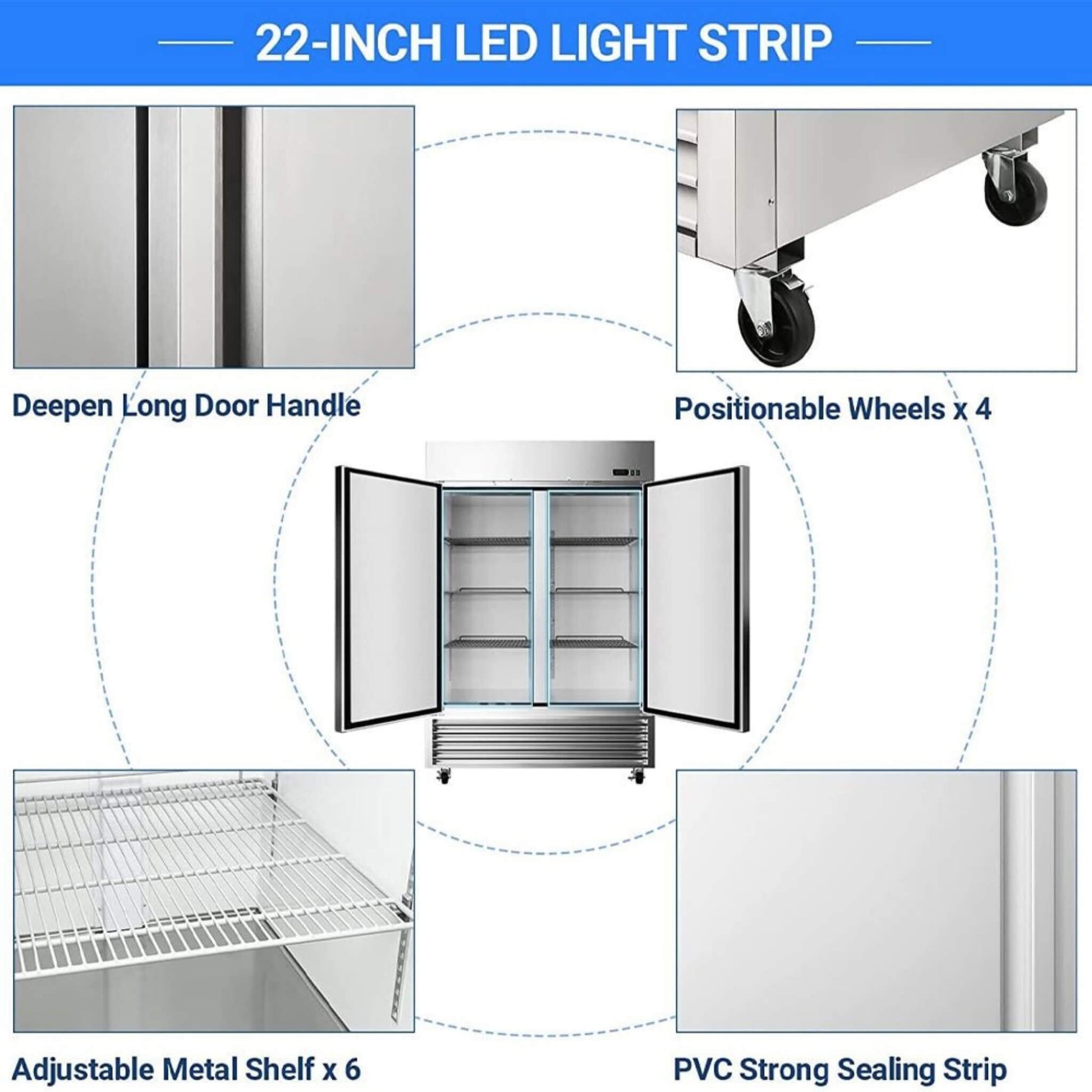 Large 49 Cu.Ft Two Door Stainless Steel Commercial Industrial Restaurant Freezer, 54-Inch (SAK57246)