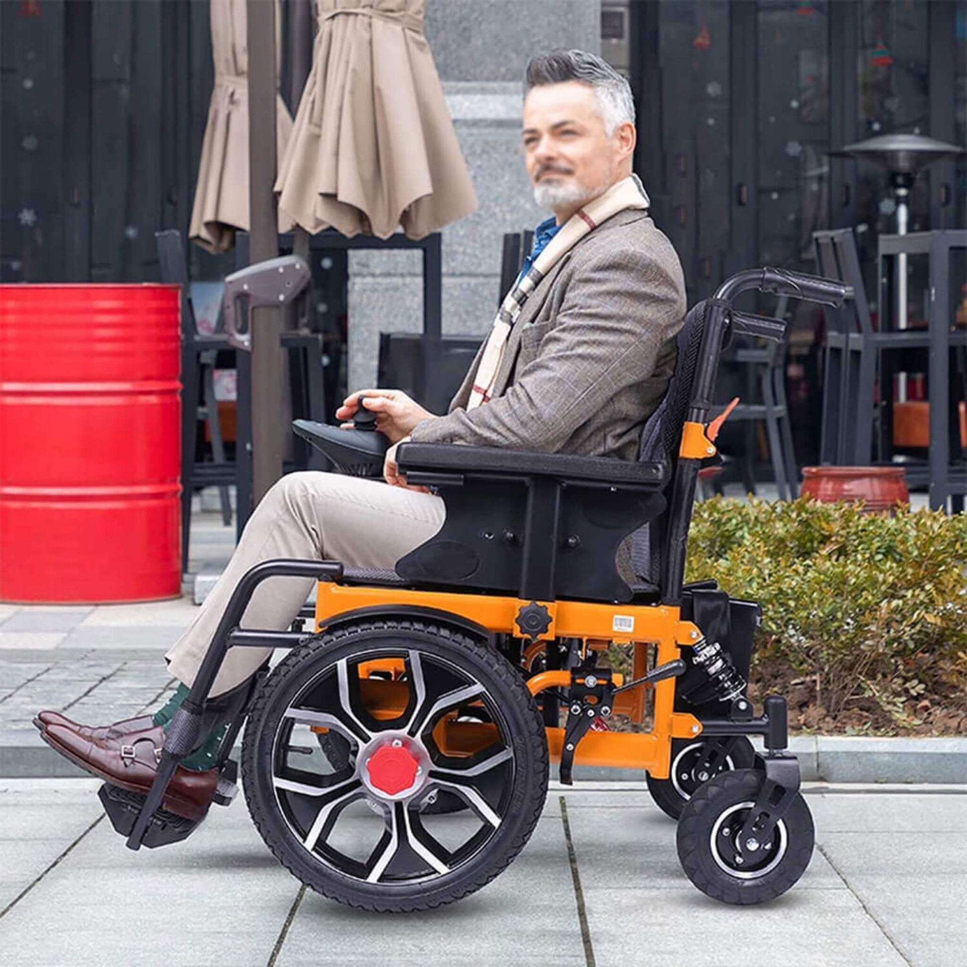 Motivo Heavy-Duty Ultralight All-Terrain Electric Airplane-Approved Foldable Wheelchair, 300LBS (SAK63147)