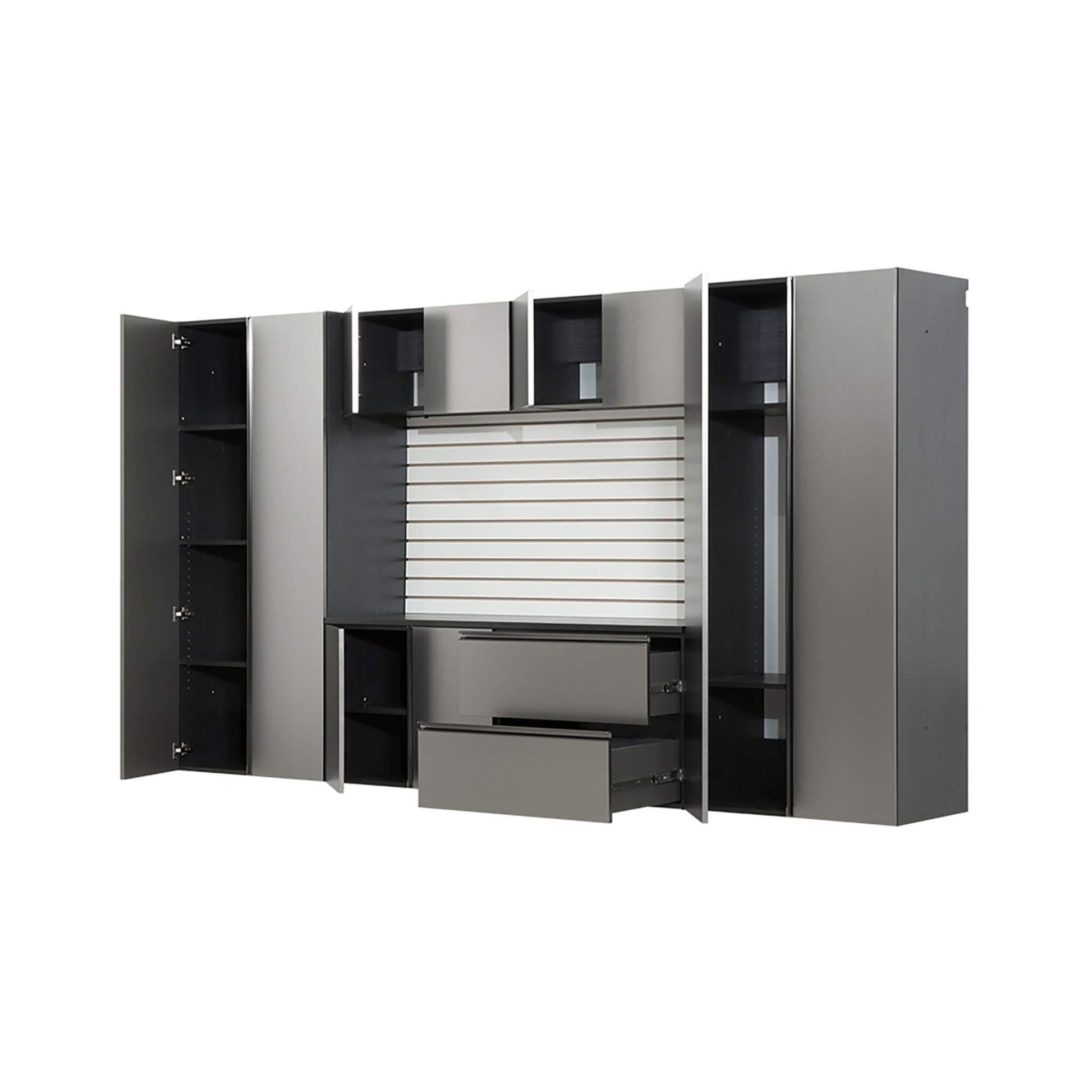Alora Heavy-Duty Wall-Mounted Metallic Gray Garage Cabinet Set With Soft Closing Doors And Drawers (SAK24368)