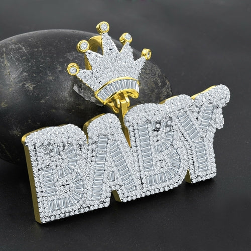 Hip Hop Iced Out Crystal Nameplate Pendant Gold With Chain