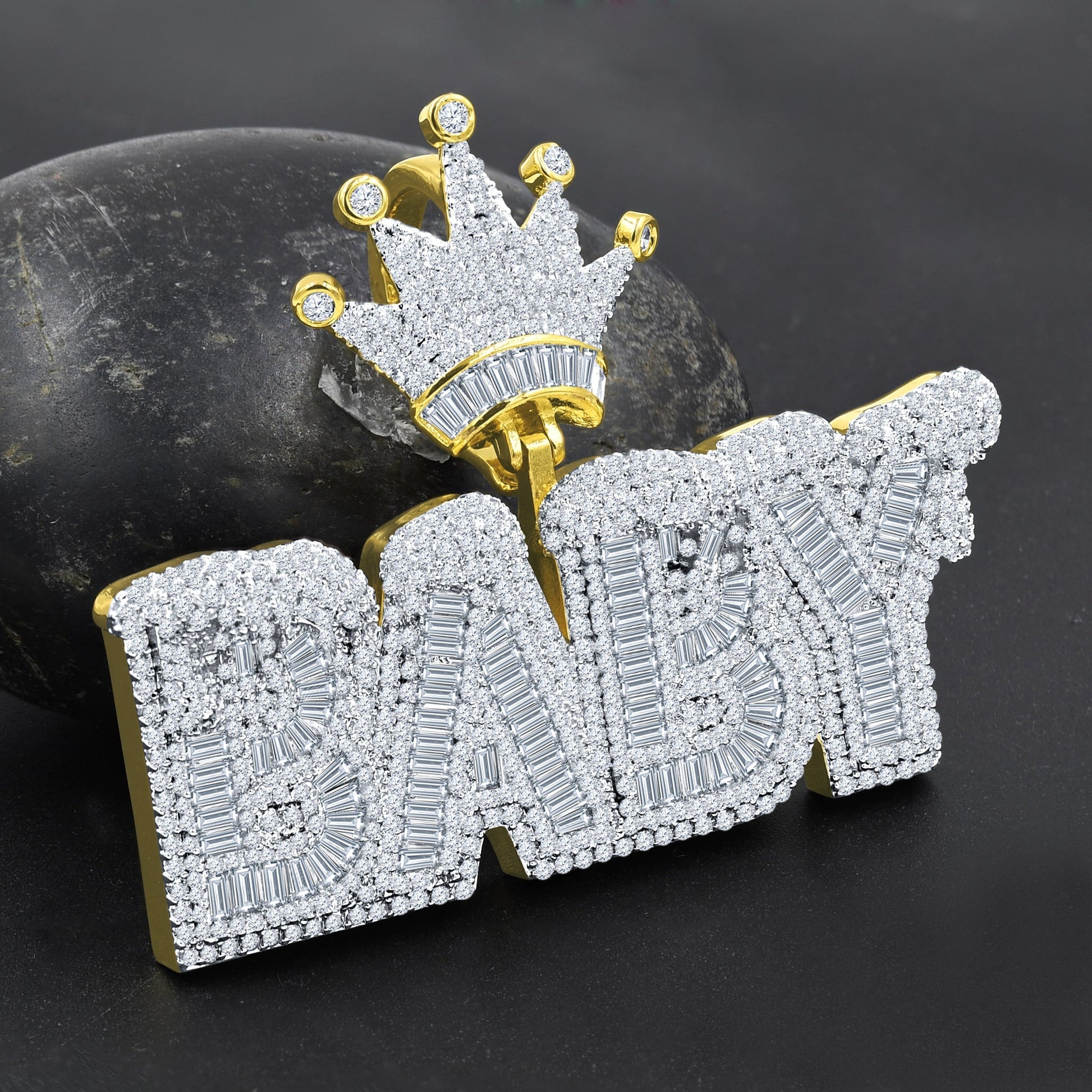 Hip Hop Iced Out Crystal Nameplate Pendant Gold With Chain