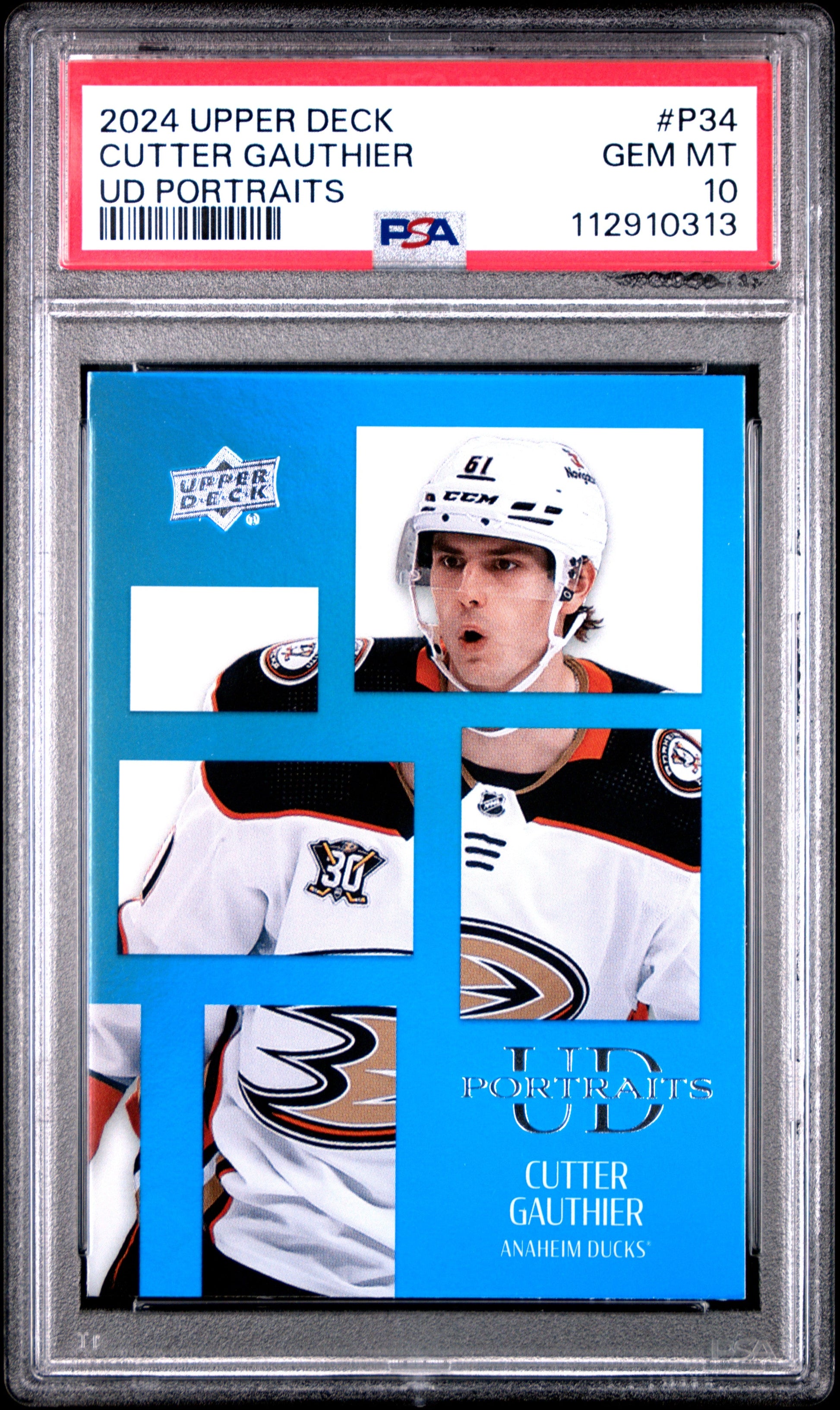 Graded 2024 Upper Deck Cutter Gauthier #P34 UD Portraits Rookie RC Hockey Card PSA 10 Gem Mint