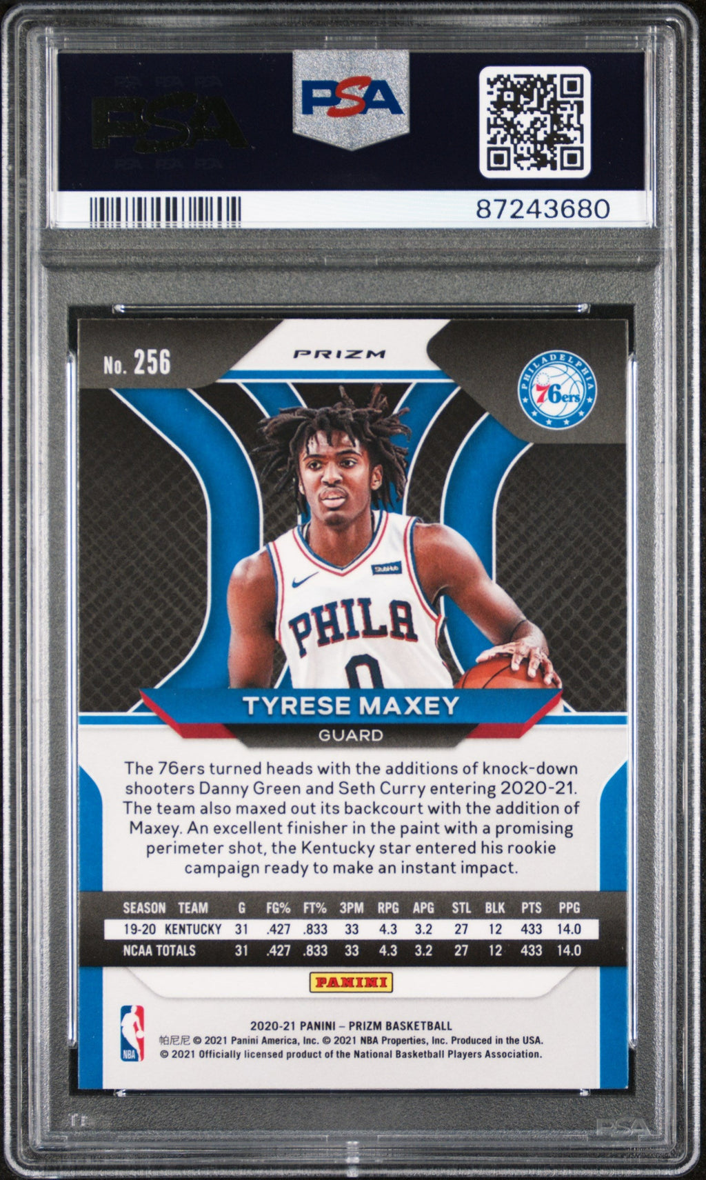 Graded 2020 Panini Prizm Tyrese Maxey #256 Red Ice Rookie RC Basketball Card PSA 10 Gem Mint