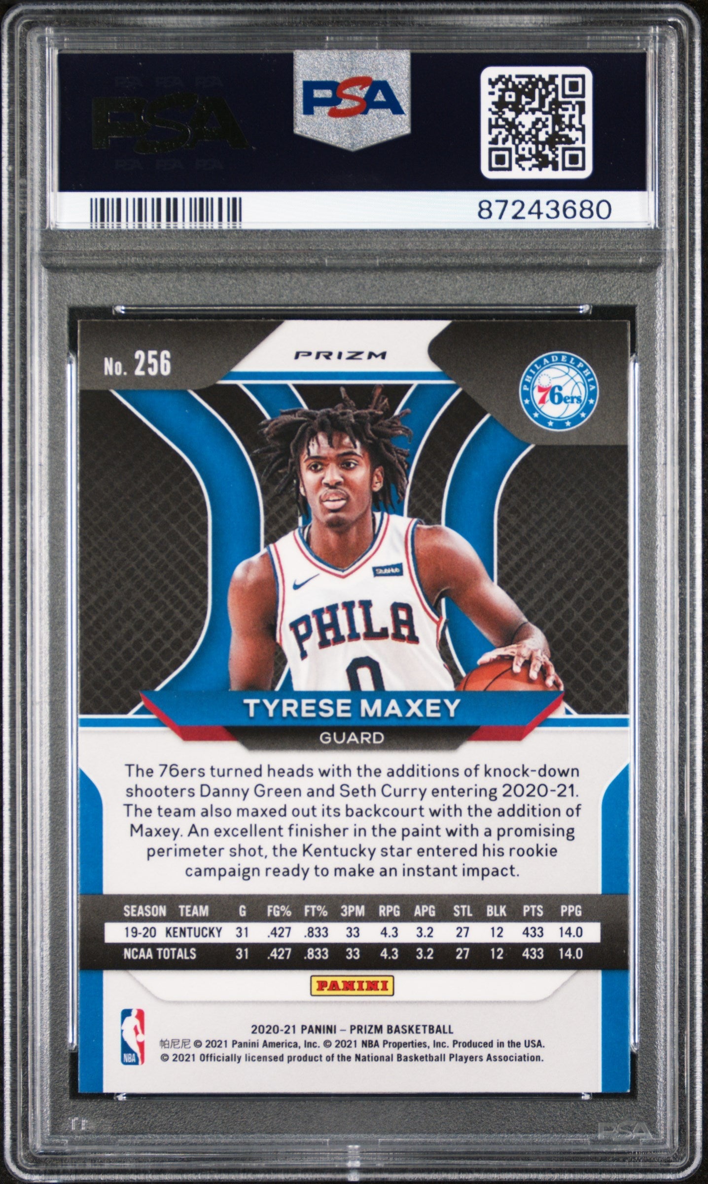 Graded 2020 Panini Prizm Tyrese Maxey #256 Red Ice Rookie RC Basketball Card PSA 10 Gem Mint