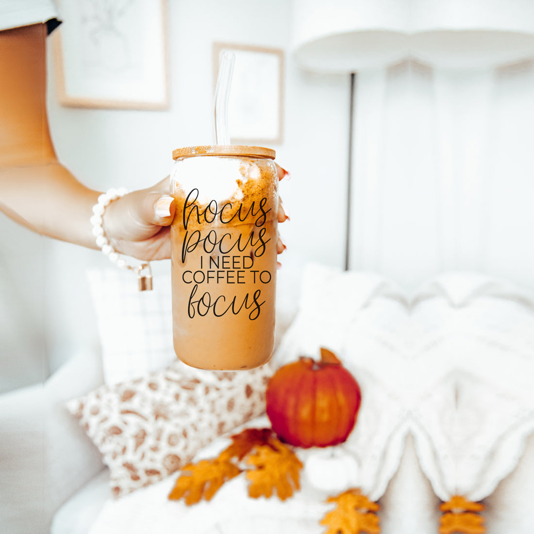 Hocus Pocus 20oz Glass Tumbler With Bamboo Lid, Stainless Straws and Cleaner