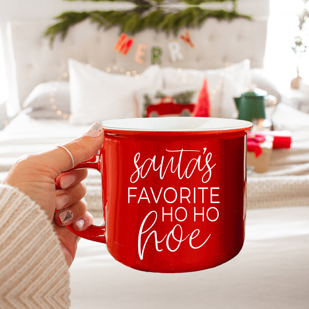 Ho Ho Hoe Holiday Mug 14.5oz Ceramic Campfire Style Double Sided Red Or Green Microwave Safe
