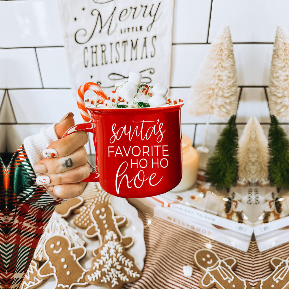 Ho Ho Hoe Holiday Mug 14.5oz Ceramic Campfire Style Double Sided Red Or Green Microwave Safe