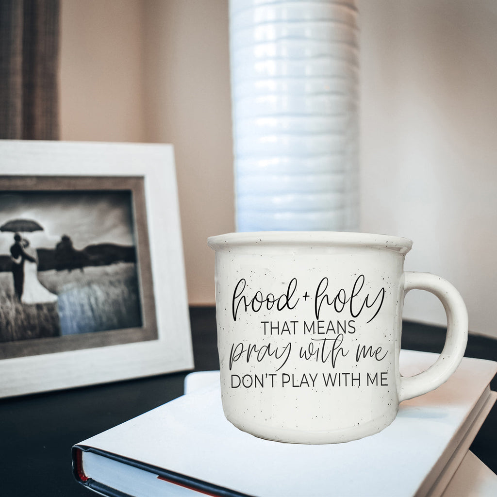 Hood Holy 14.5oz Speckled Ceramic Campfire Mug, Ivory Glaze, Microwave Safe