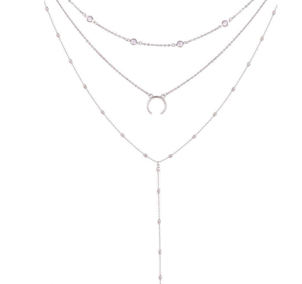 Horseshoe Moon Lariat Necklace Layered Gold Plated Delicate