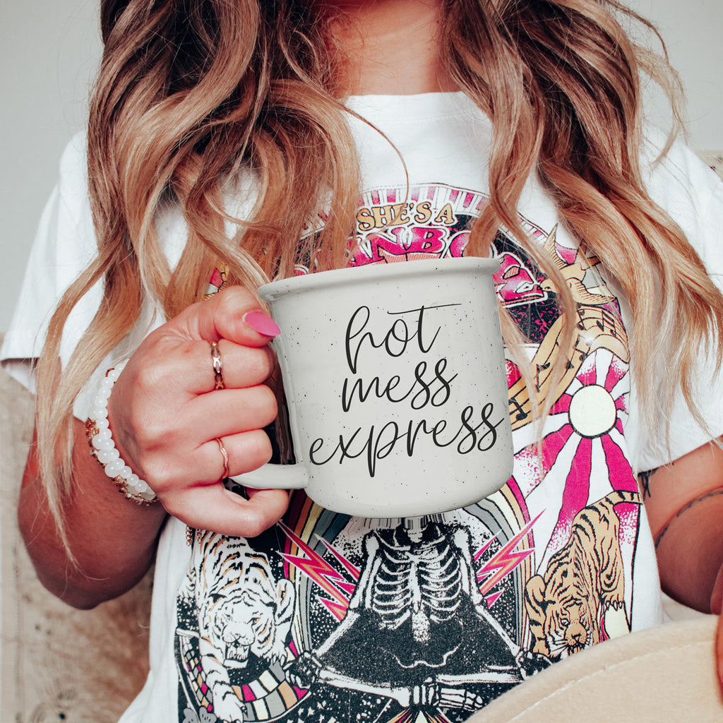 Hot Mess Express Ceramic Coffee Mug 14.5oz Double Sided Funny Owners Signature