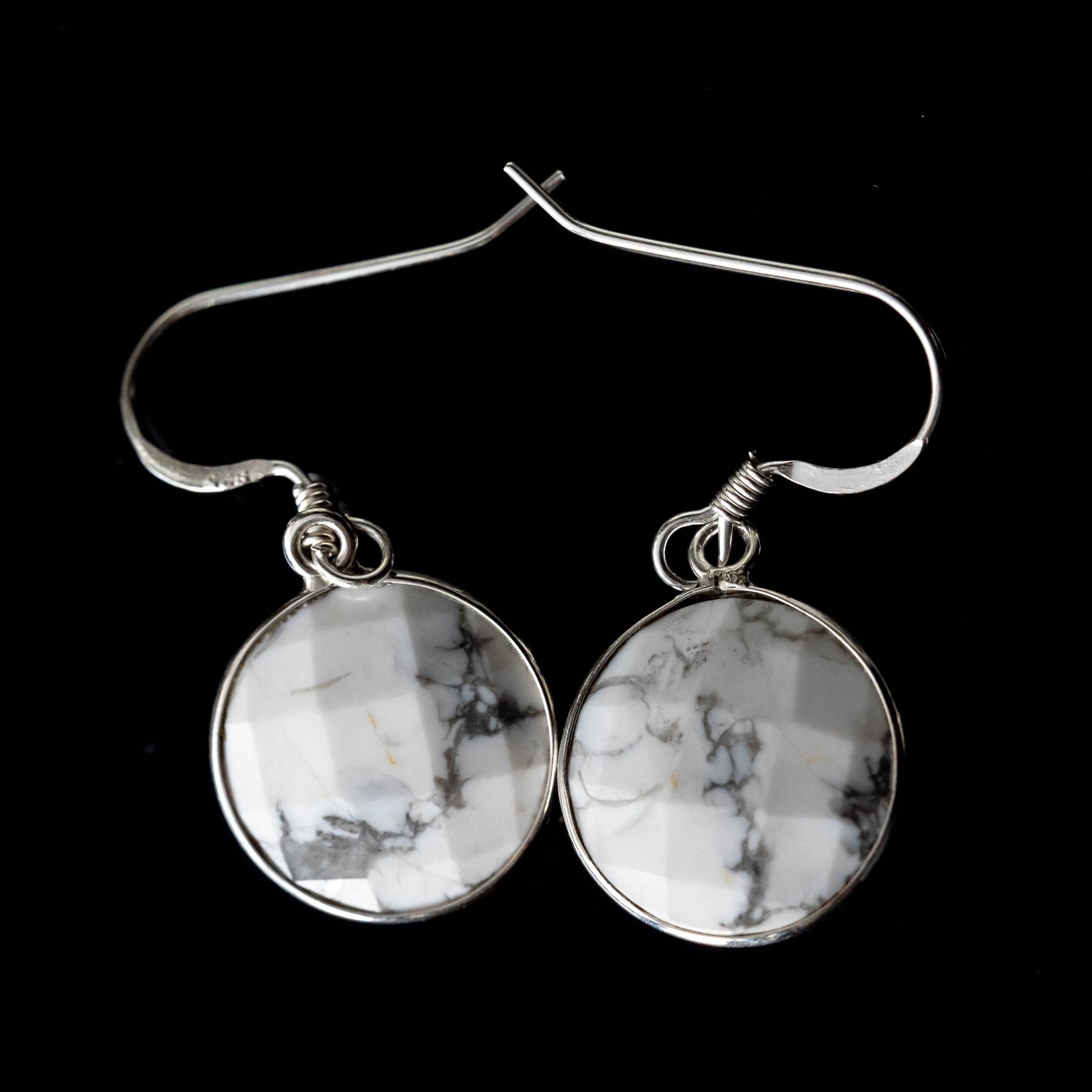 Howlite Round Drop Earrings Natural Stone Silver Dangle
