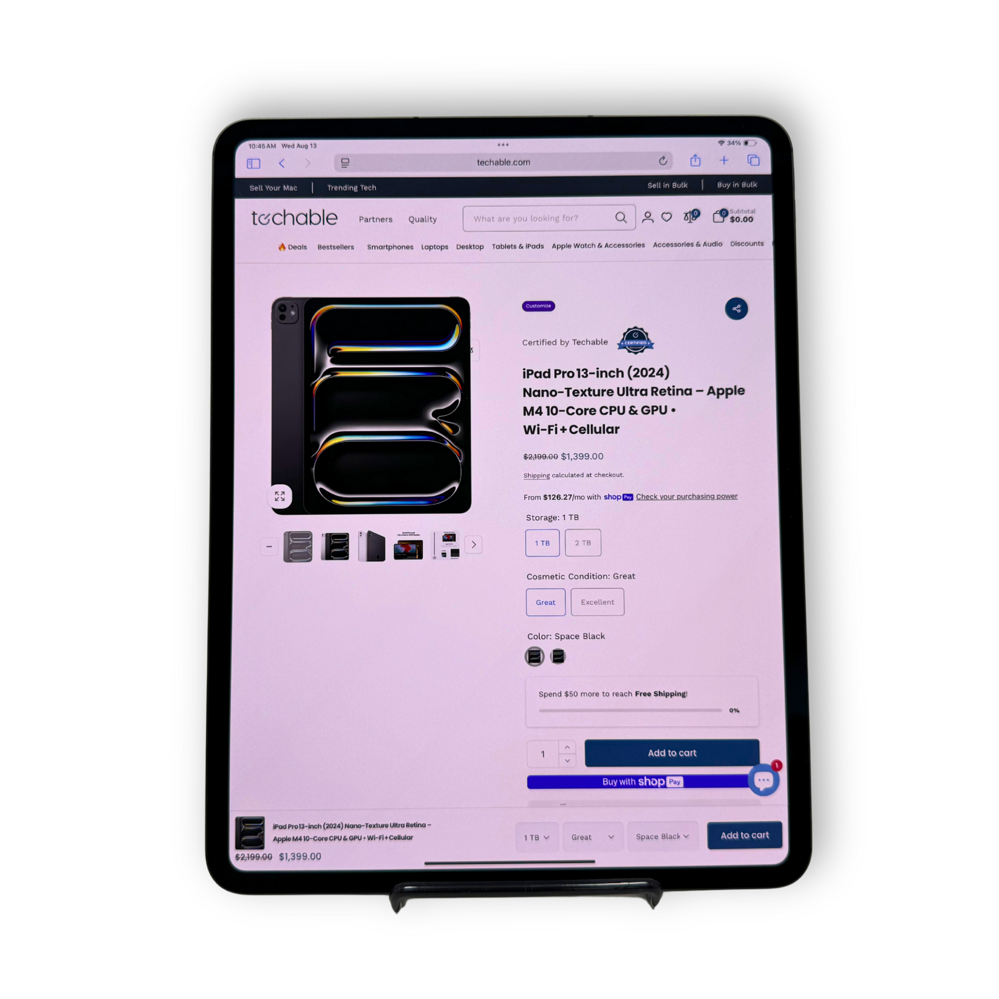 iPad Pro 13‑inch (2024) – Apple M4 10‑Core CPU/GPU • Cellular 5G – 16GB RAM 1TB SSD • AppleCare+ 5/26