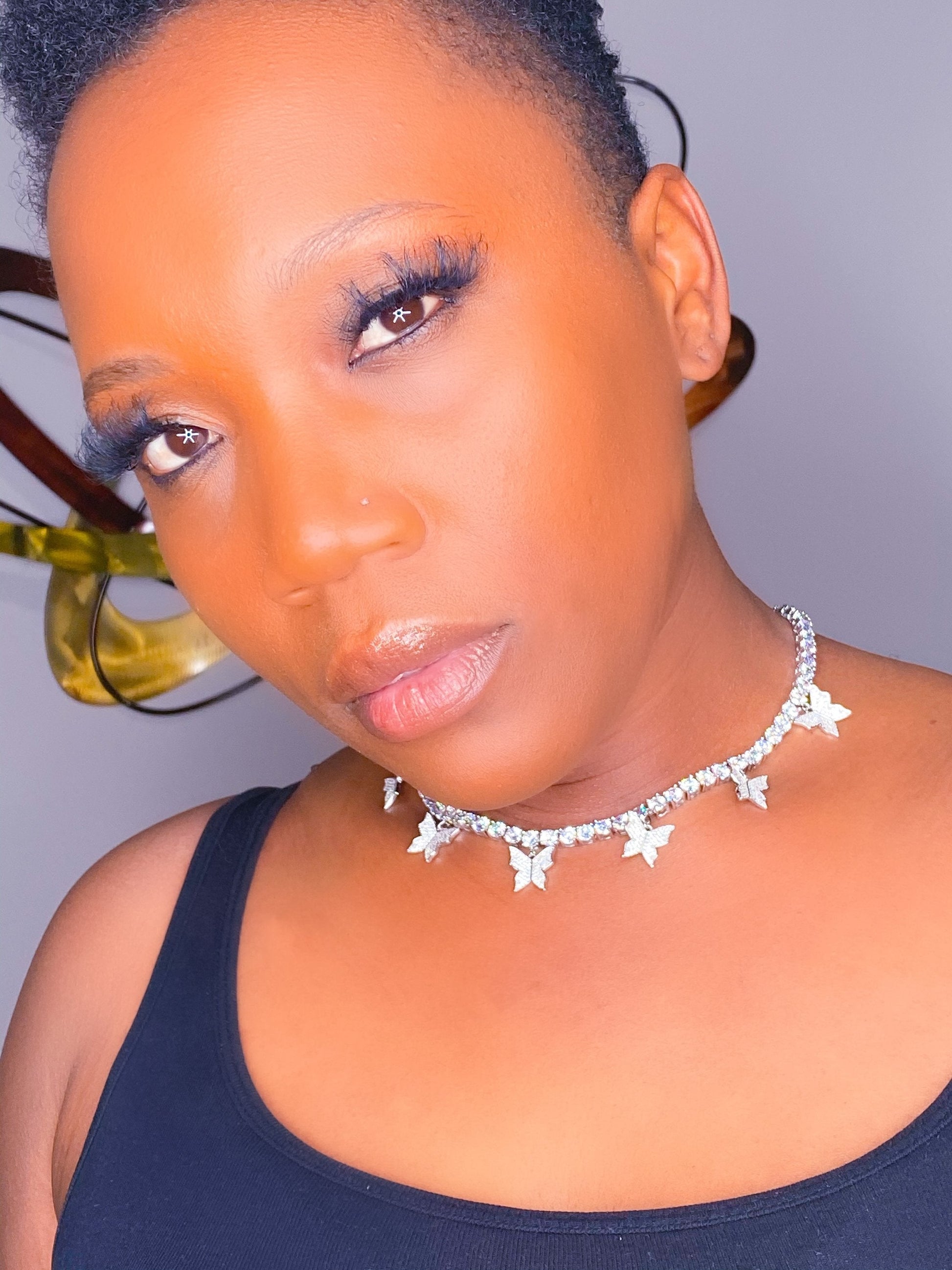 Iced Butterfly Choker Necklace Crystal Tennis Chain
