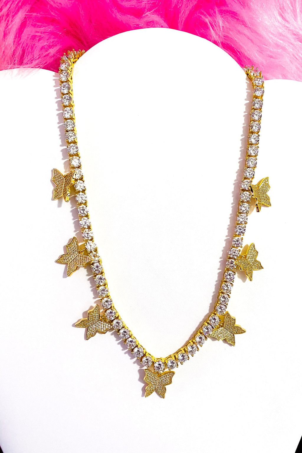 Iced Butterfly Choker Necklace Crystal Tennis Chain