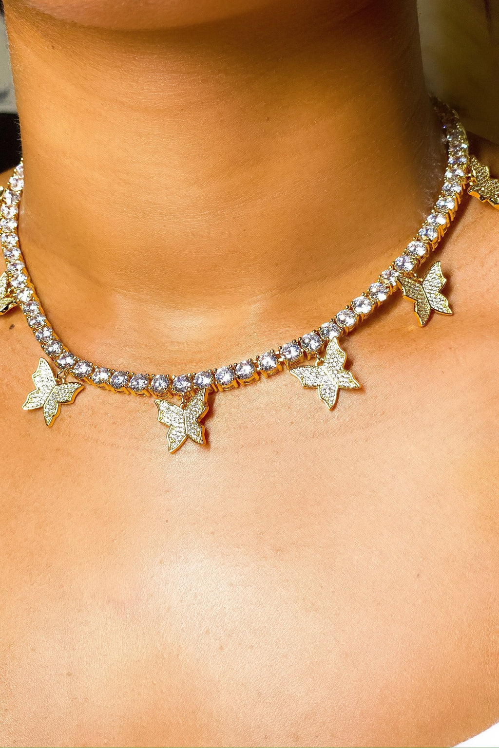 Iced Butterfly Choker Necklace Crystal Tennis Chain