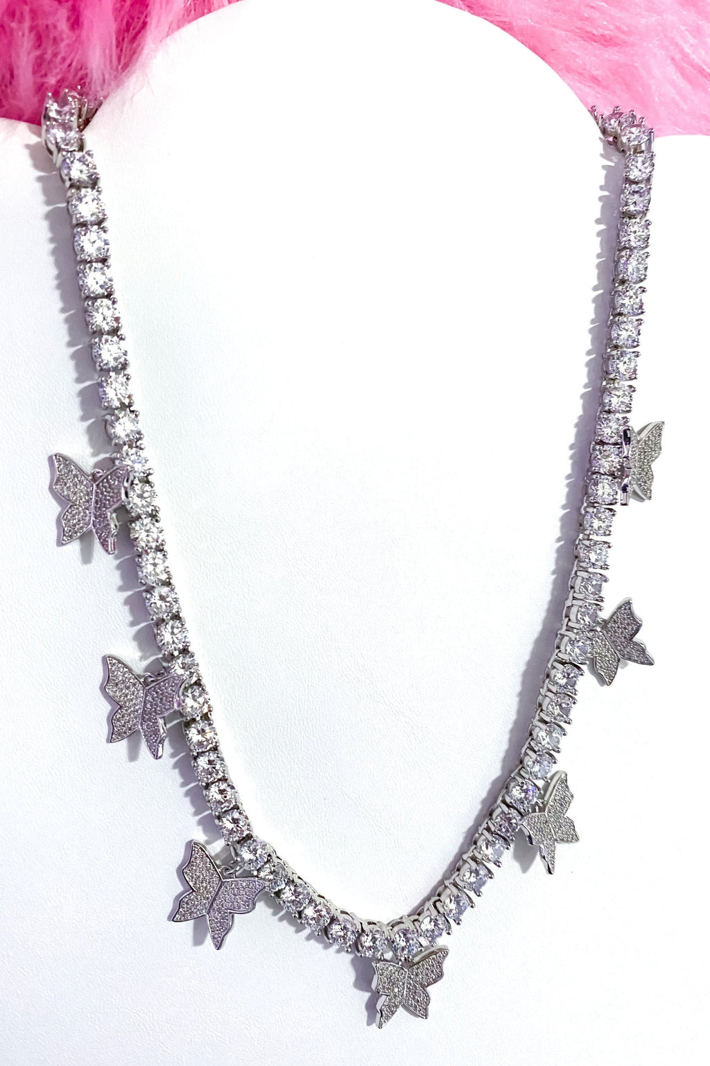 Iced Butterfly Choker Necklace Crystal Tennis Chain