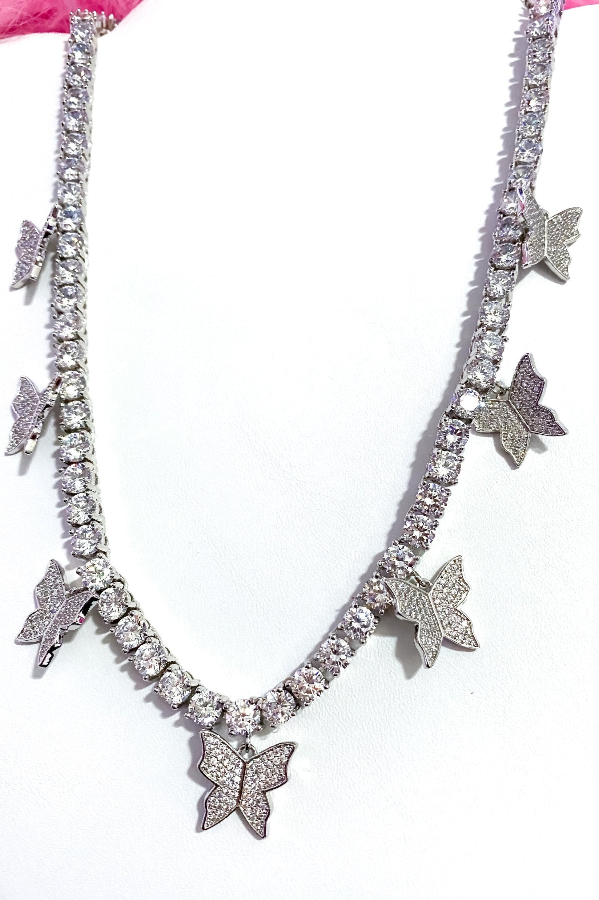 Iced Butterfly Choker Necklace Crystal Tennis Chain