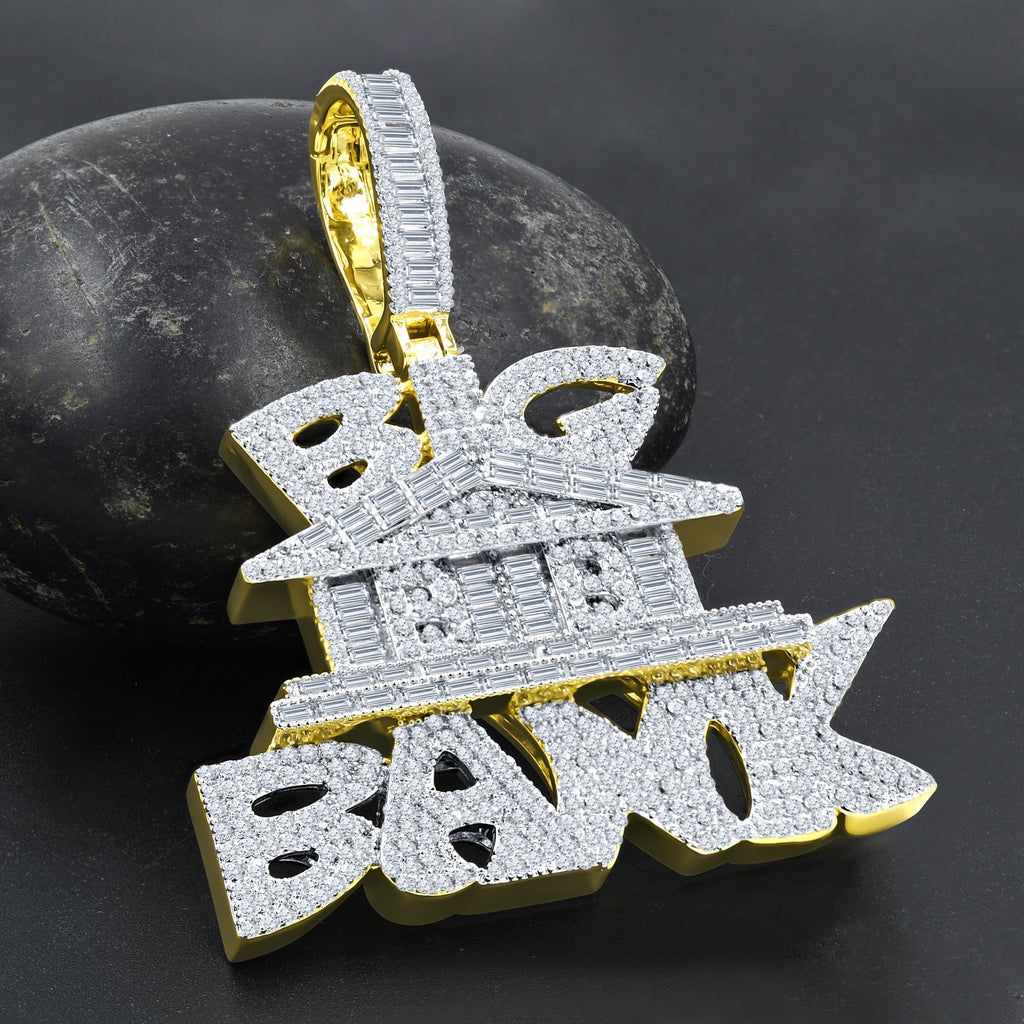 Iced Hip Hop Gold Tone Pendant With Baguette Crystals