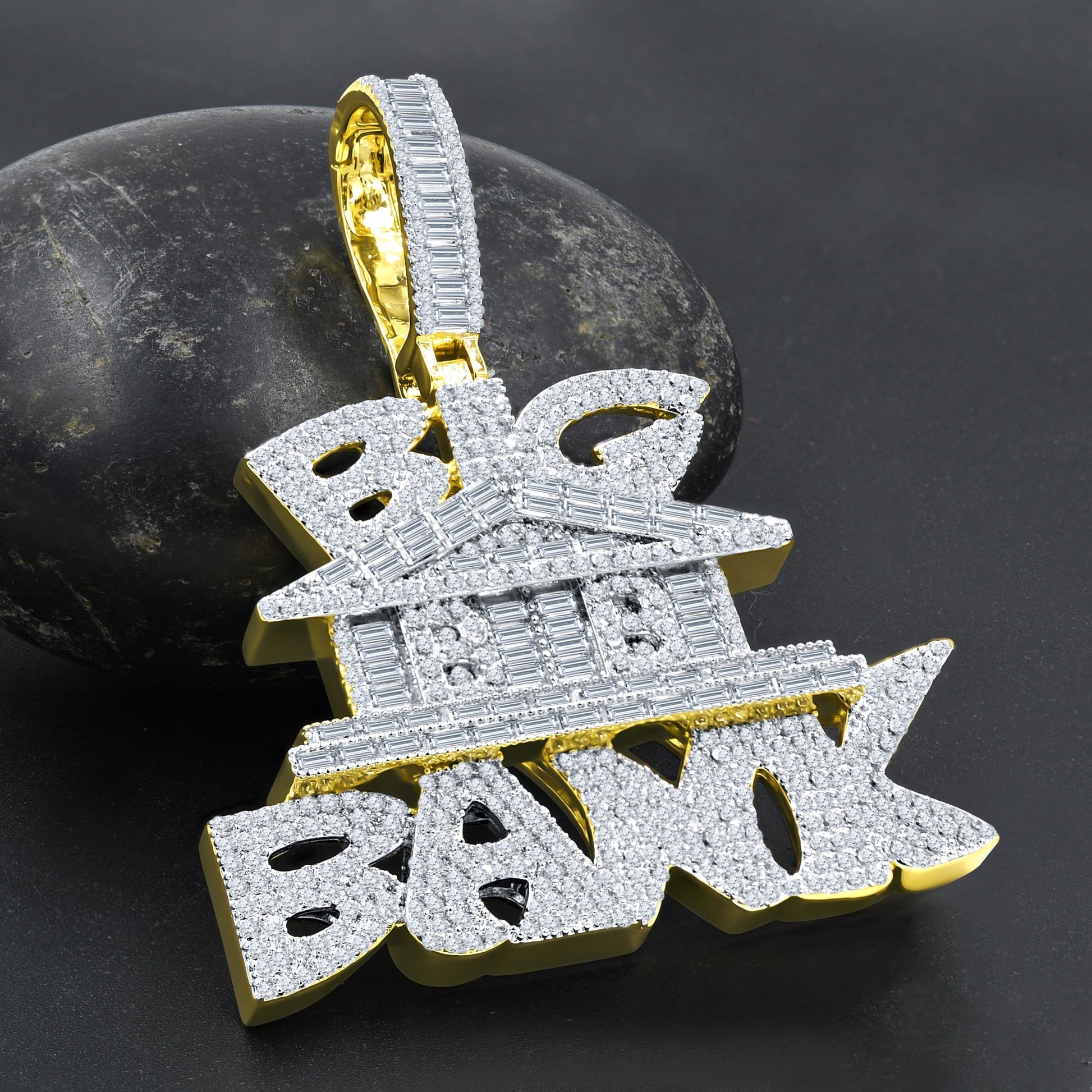 Iced Hip Hop Gold Tone Pendant With Baguette Crystals
