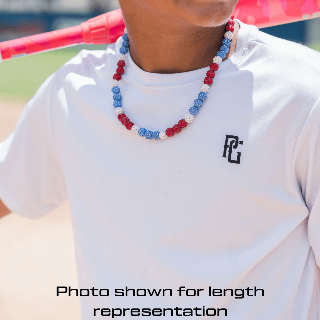 Big League Iced Out Baseball Bead Necklace | Black, Pink, & White