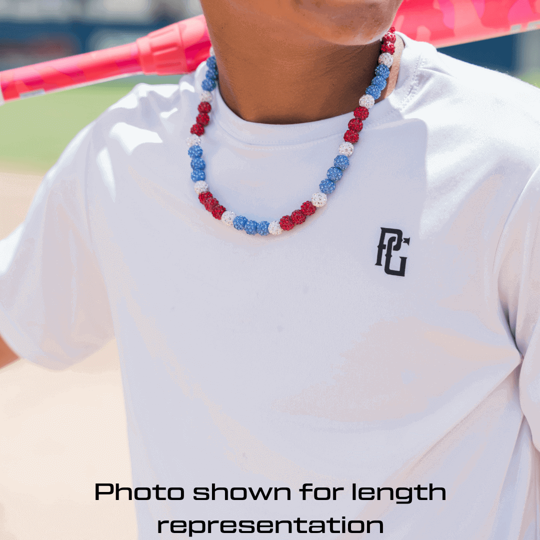Red Slugger Iced Out Baseball Bead Necklace | Black & Red