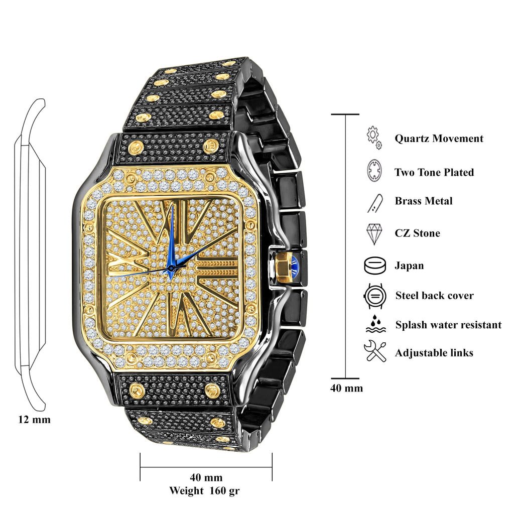 Iced Out Brass Square Watch And Bracelet Set Luxury