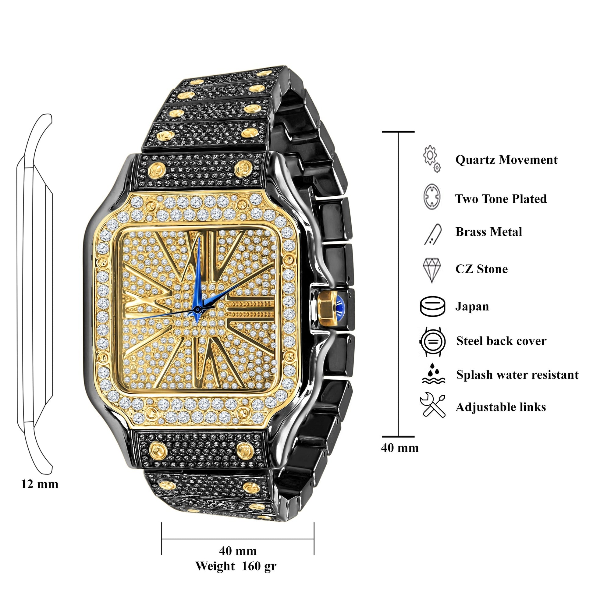Iced Out Brass Square Watch And Bracelet Set Luxury