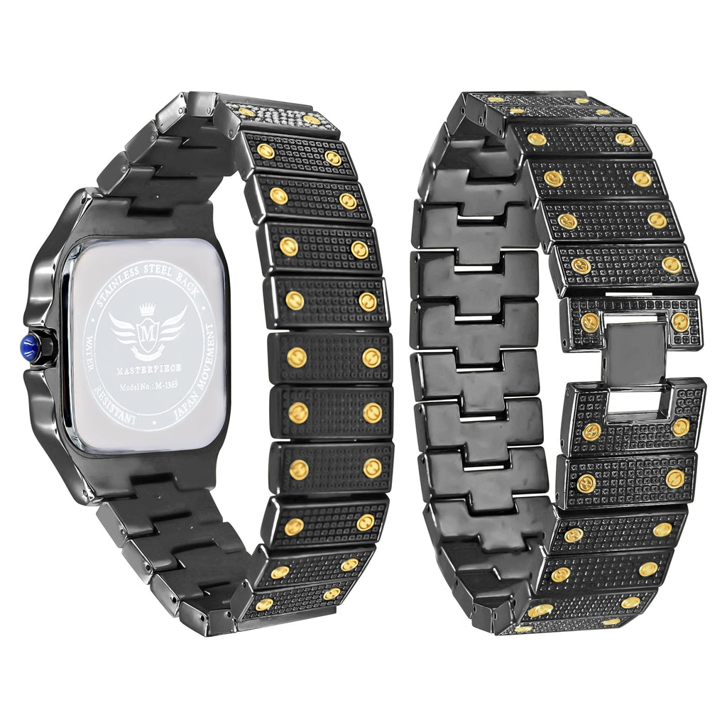 Iced Out Brass Square Watch And Bracelet Set Luxury