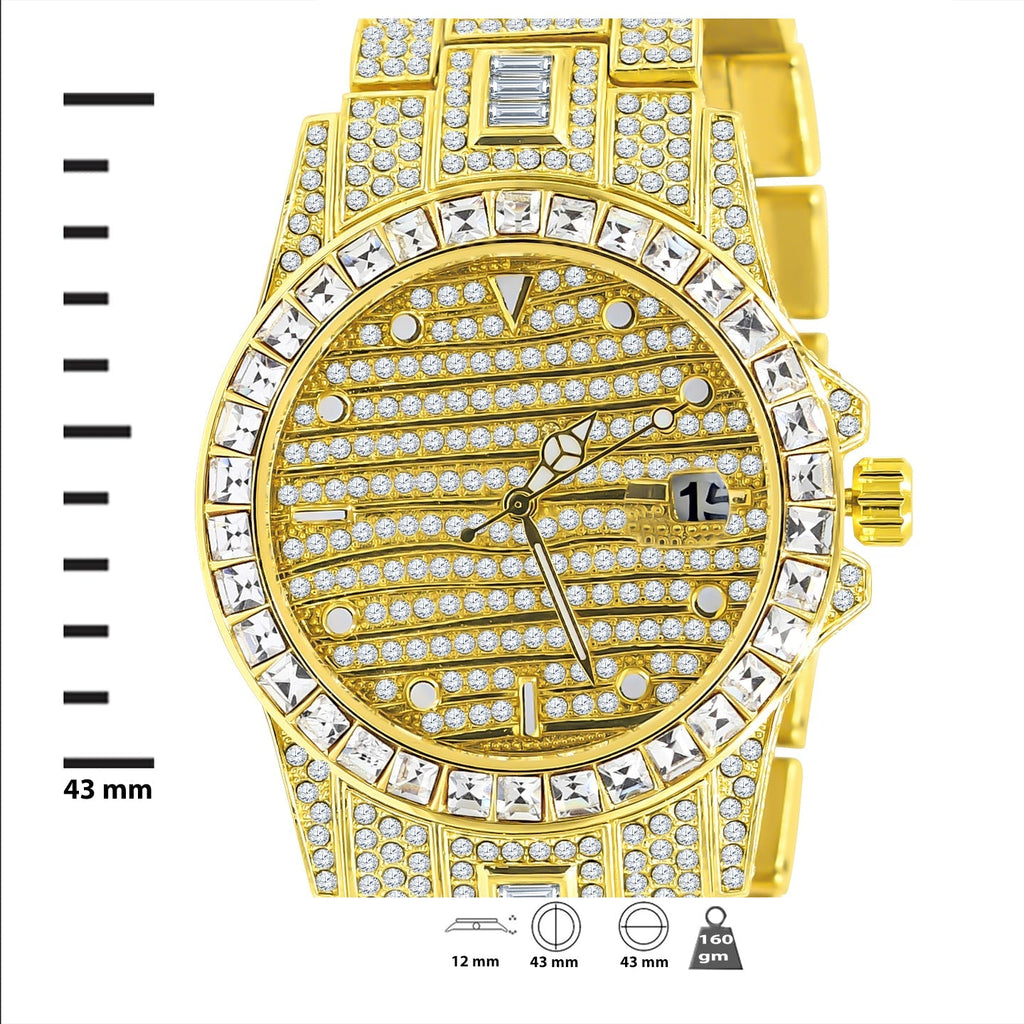 Iced Out Gold Hip Hop Metal Watch With Crystal Bracelet