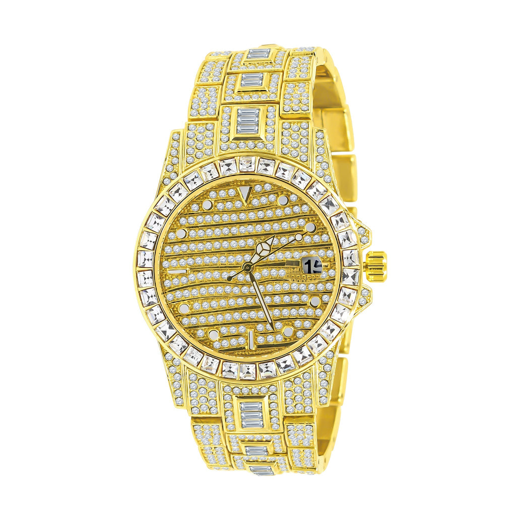 Iced Out Gold Hip Hop Metal Watch With Crystal Bracelet