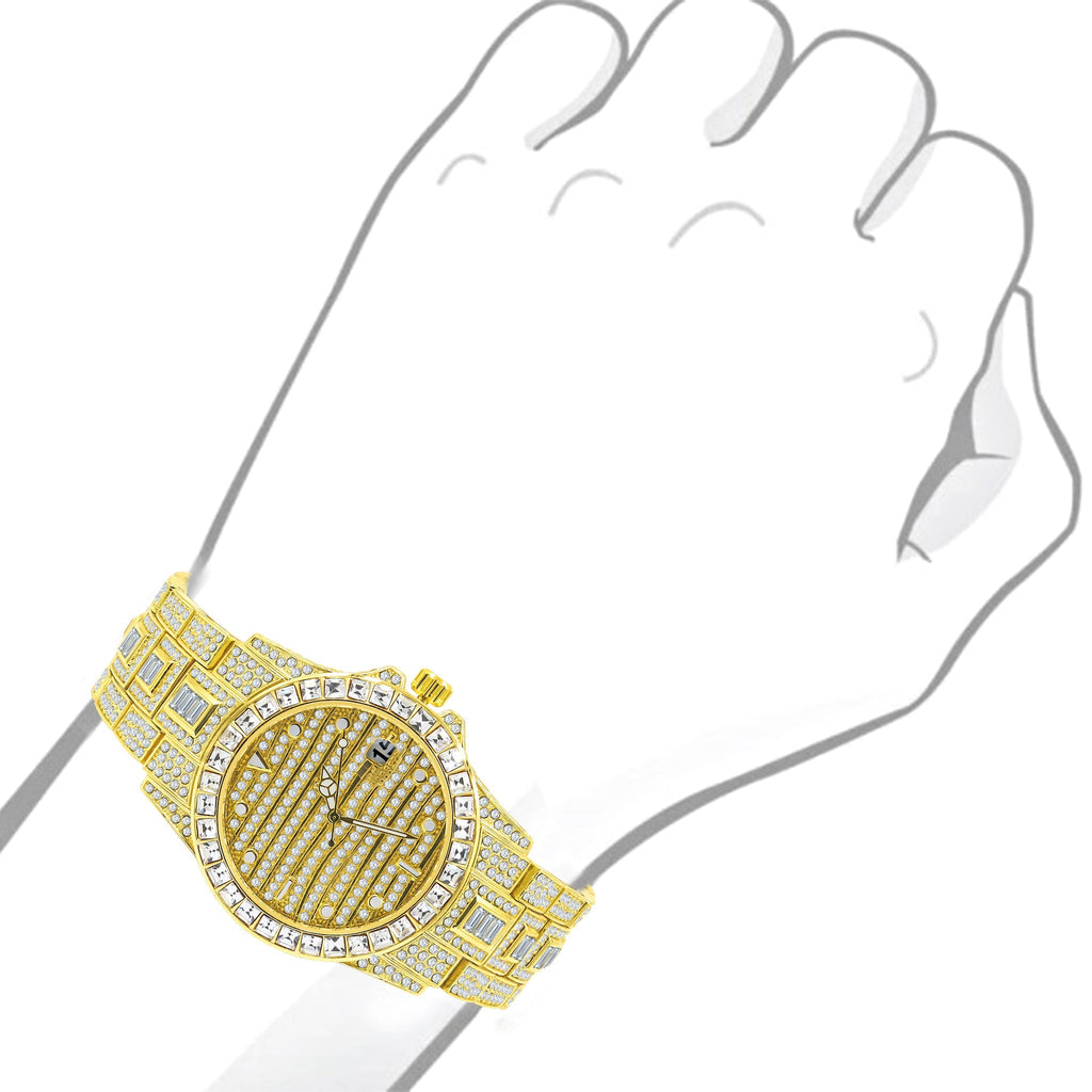 Iced Out Gold Hip Hop Metal Watch With Crystal Bracelet