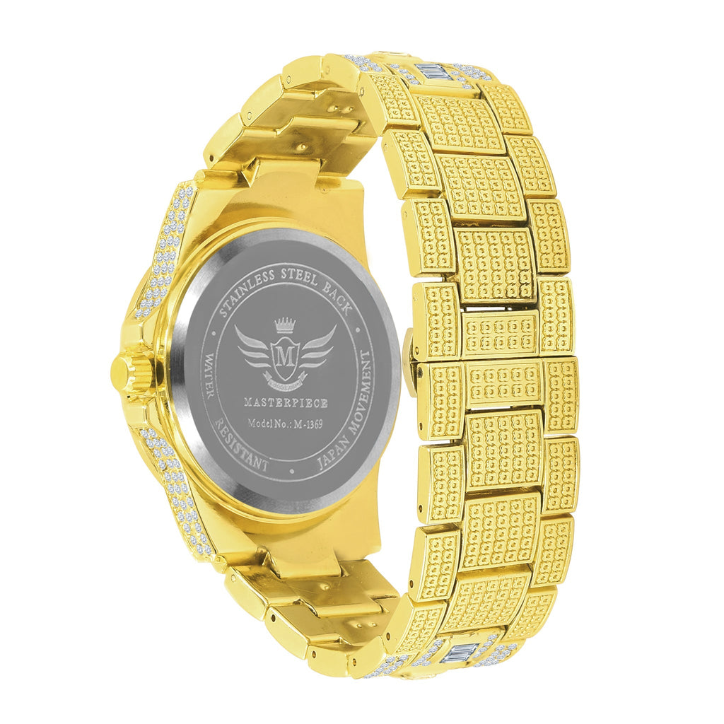 Iced Out Gold Hip Hop Metal Watch With Crystal Bracelet