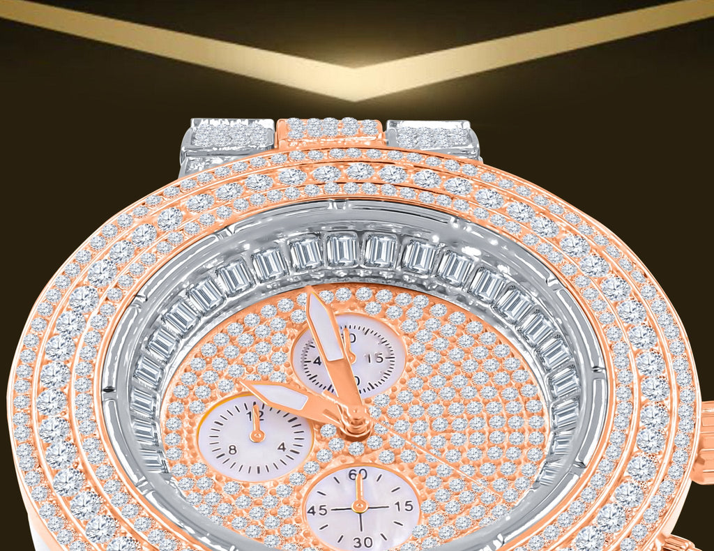 Iced Out Hip Hop Mens Watch Rose Gold Silver Bling Luxury