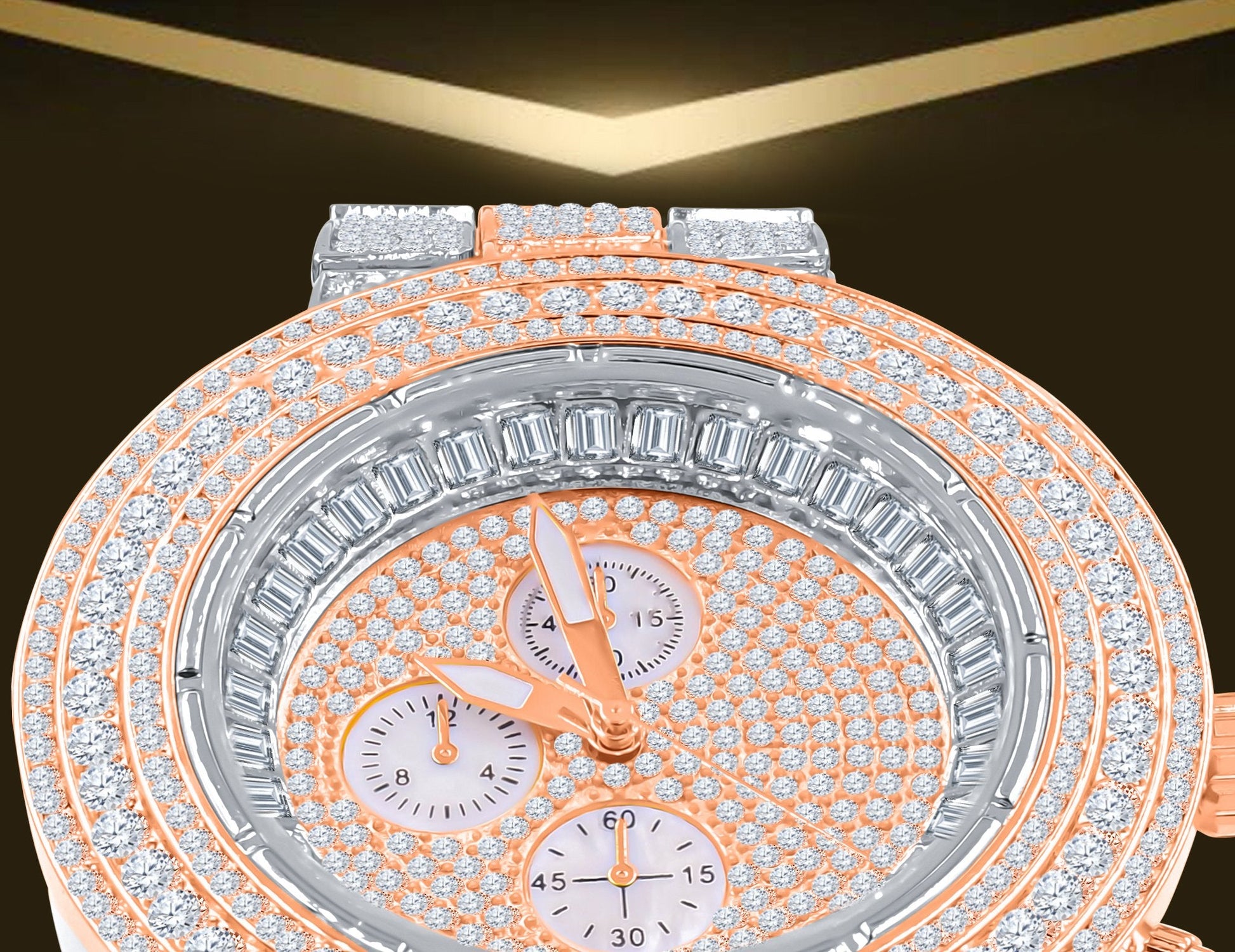 Iced Out Hip Hop Mens Watch Rose Gold Silver Bling Luxury