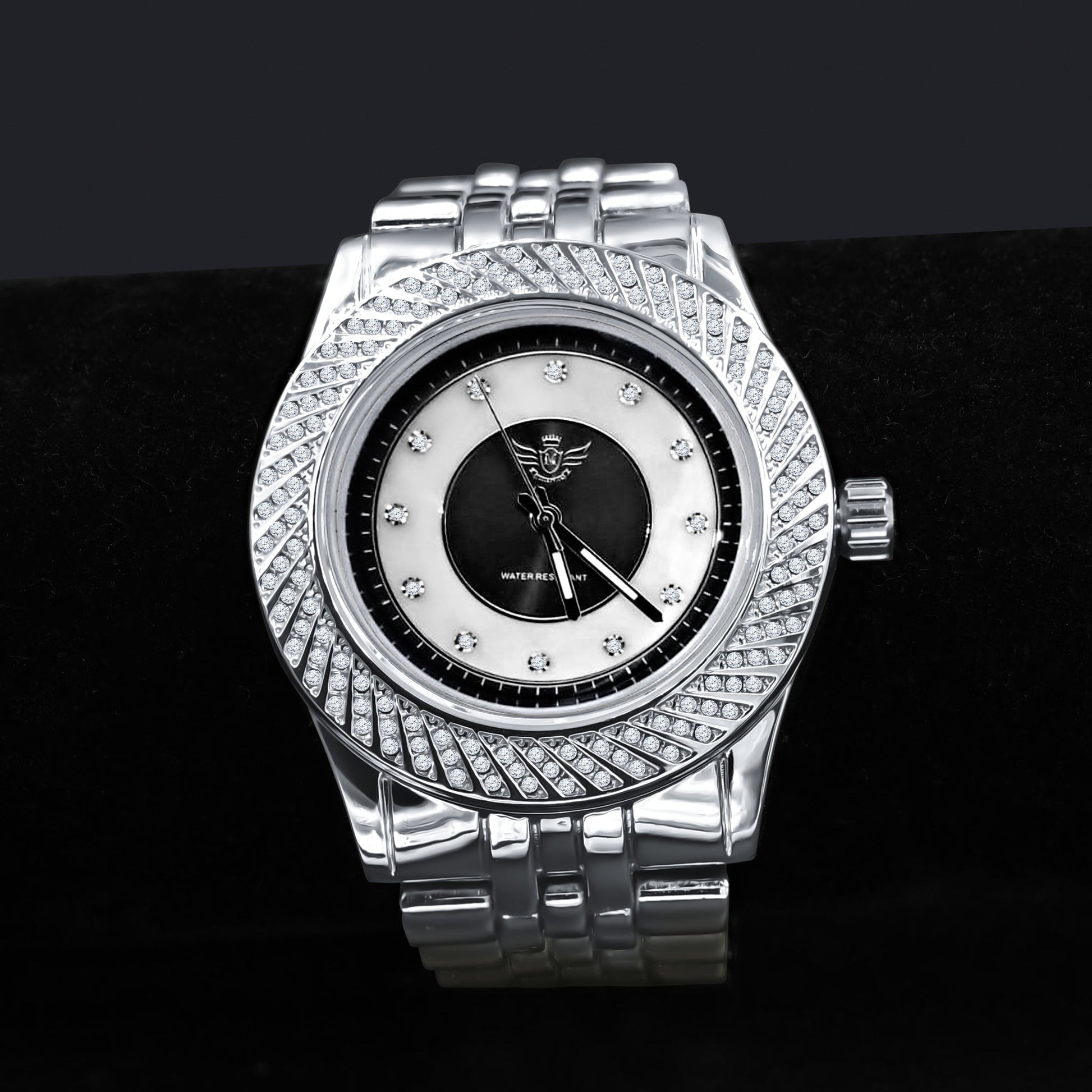 Iced Out Stainless Steel Hip Hop Watch Mother Of Pearl