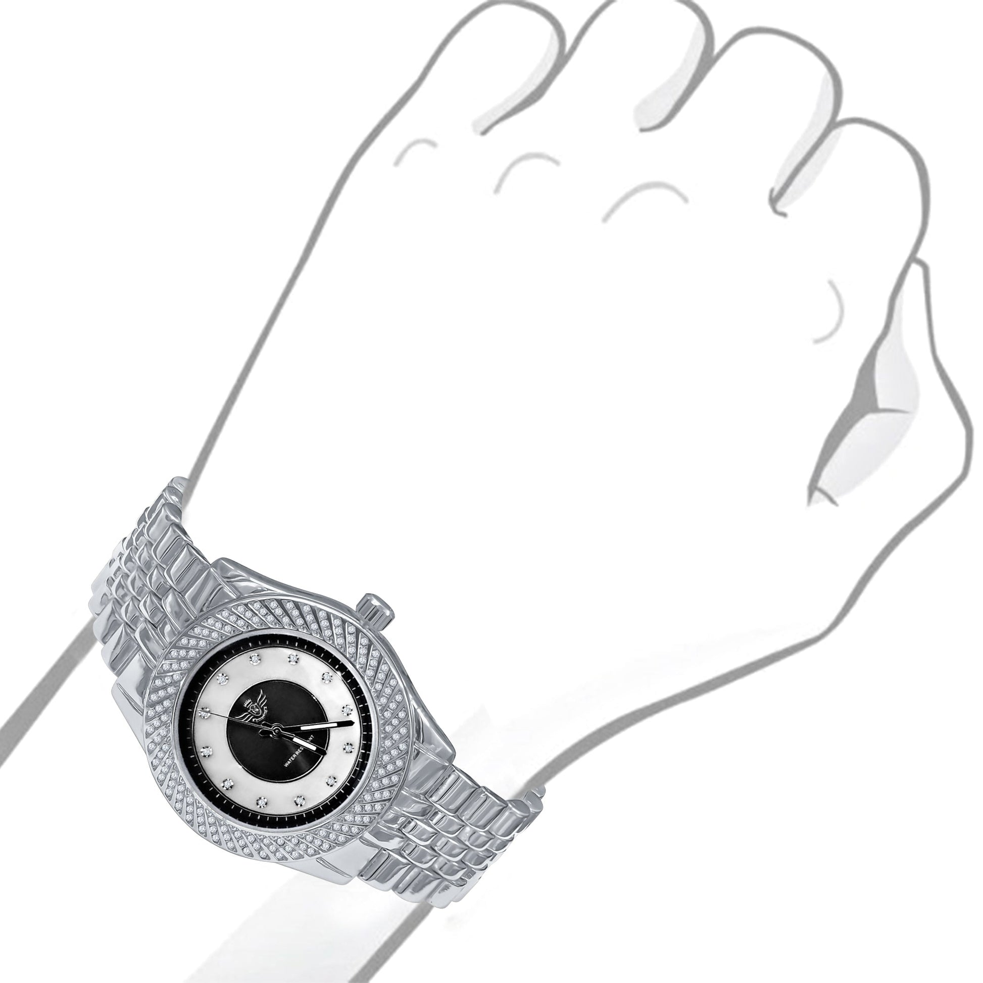 Iced Out Stainless Steel Hip Hop Watch Mother Of Pearl