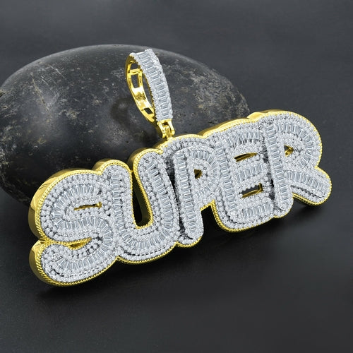 Iced Out Super Crystal Pendant Baguette Micro Pave Hip Hop
