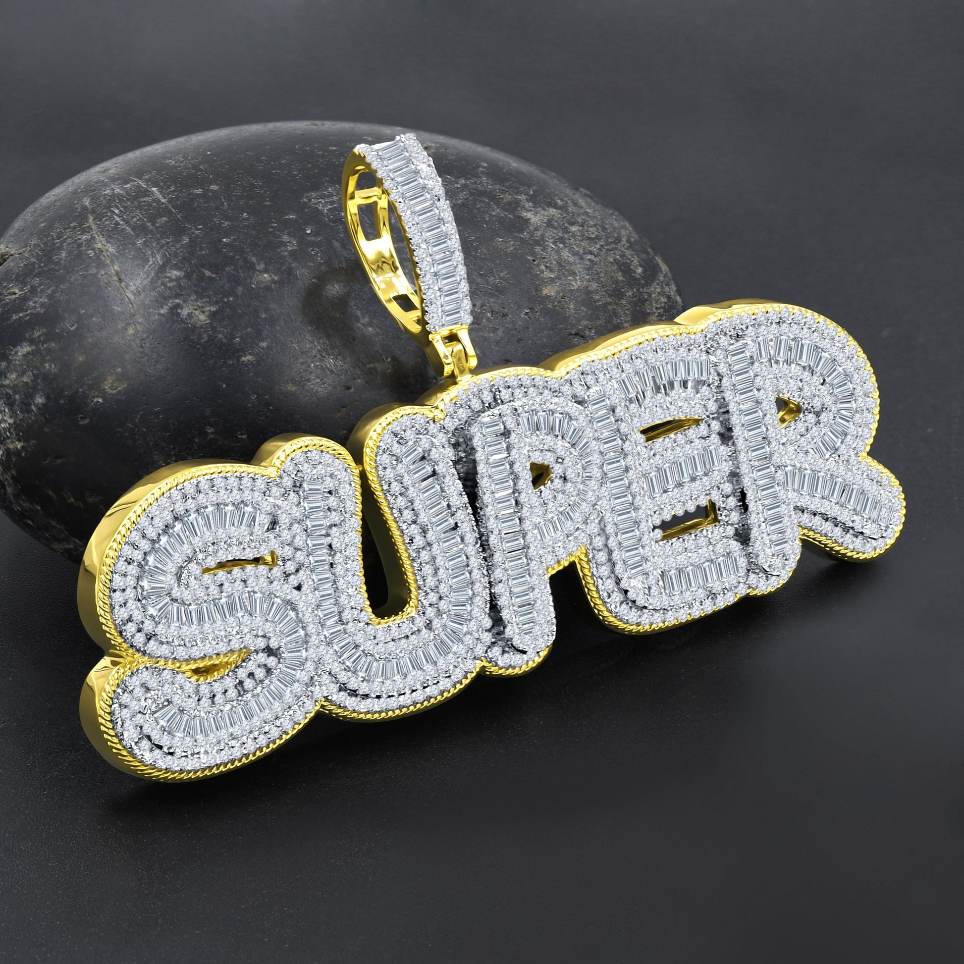 Iced Out Super Crystal Pendant Baguette Micro Pave Hip Hop