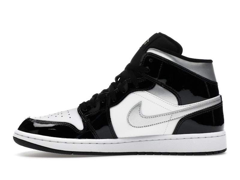Jordan 1 Mid SE Patent Black White Metallic Silver Metallic Gold