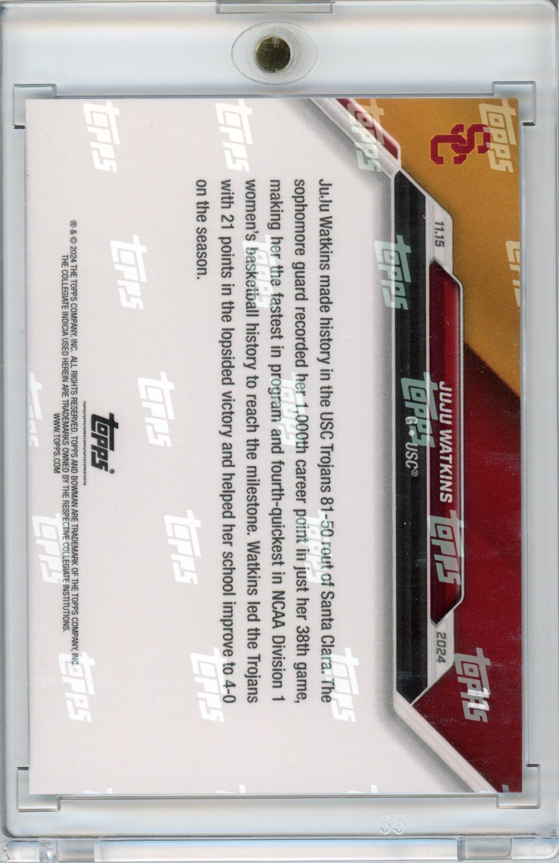 2024 Topps Bowman U Now JuJu Watkins #11 Blue #/49 USC Trojans Rookie RC Basketball Card