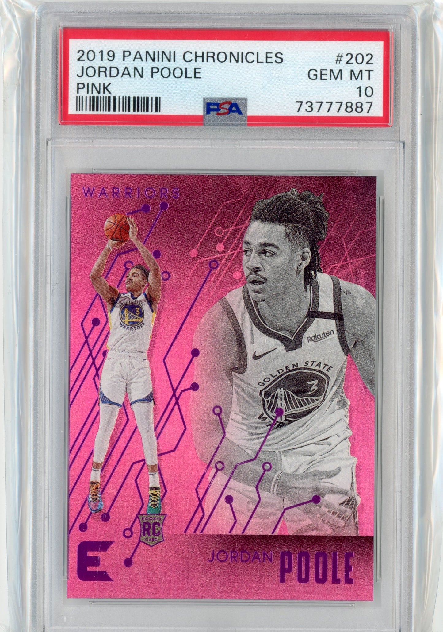 Graded 2019 Panini Chronicles Jordan Poole #202 Pink Rookie RC Basketball Card PSA 10 Gem Mint