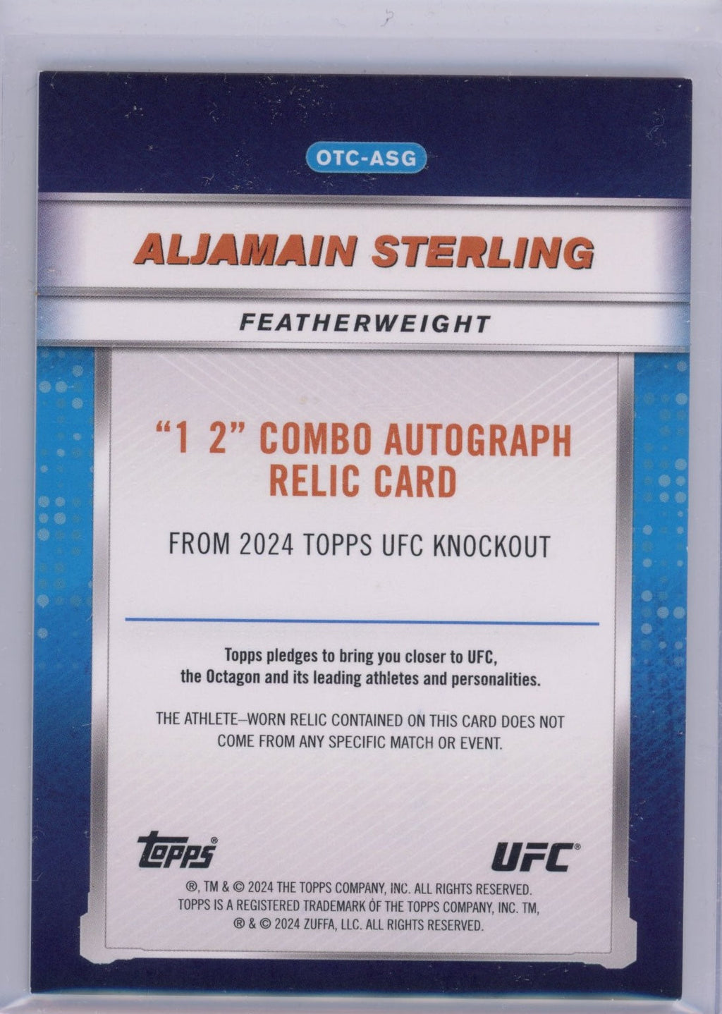 2024 Topps Knockout Aljamain Sterling #OTCASG 1-2 Combo Auto Relic Blue /50 UFC MMA Card