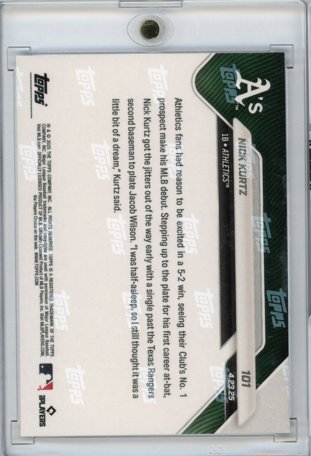 2025 Topps Now Nick Kurtz #101 Gold /50 Rookie RC Baseball Card