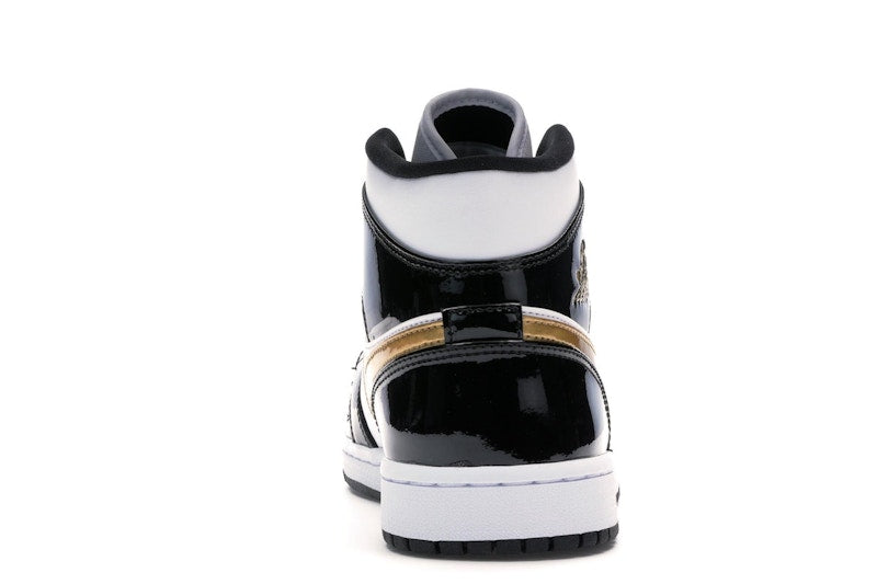 Jordan 1 Mid Patent Black White Gold