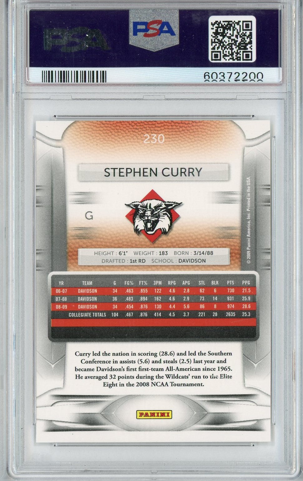 Graded 2009 Panini Prestige Stephen Steph Curry #230 Rookie RC Basketball Card PSA 10 Gem Mint