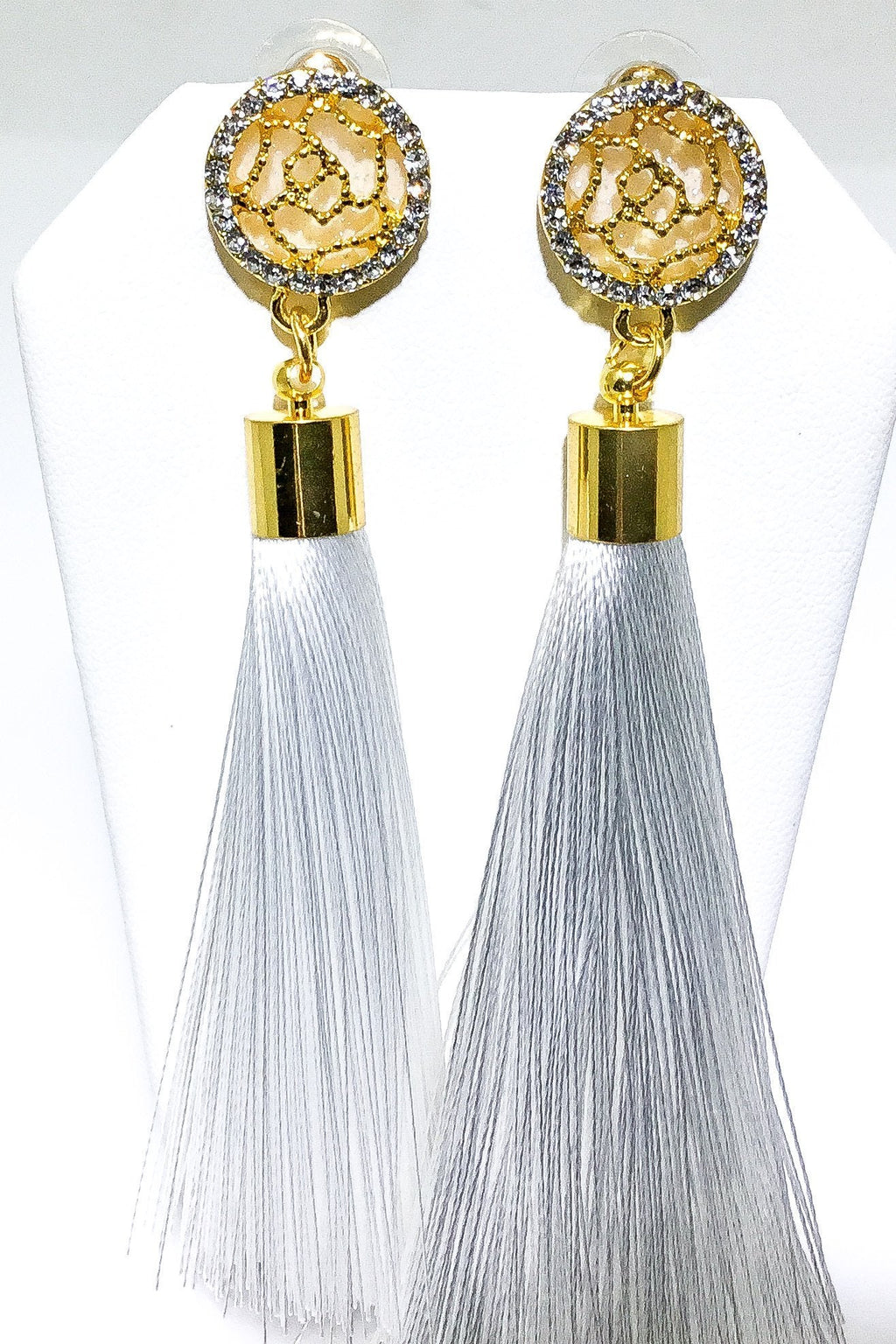 Indian Blue Tassel Drop Dangle Earrings Gold Accent