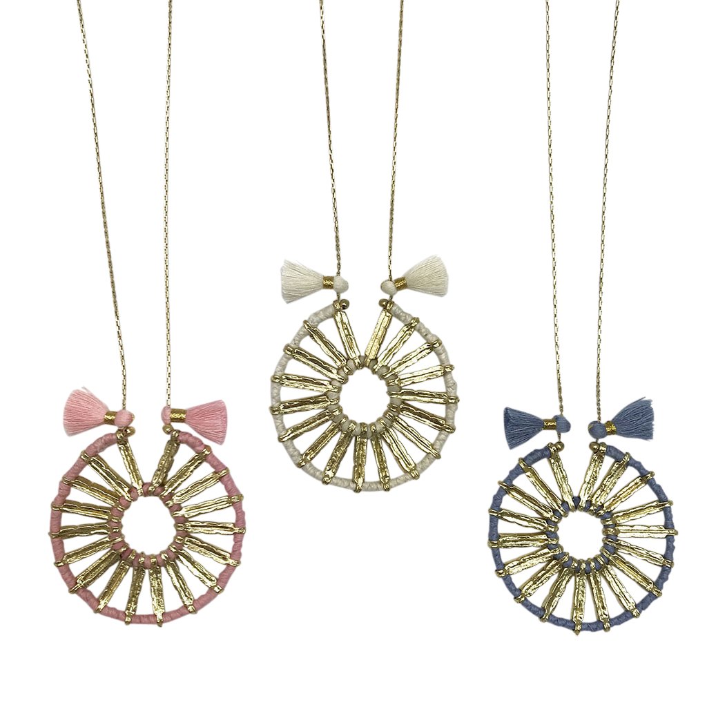 Indu Pendant Necklace 4 Adjustable Cotton Tassels Boho Zinc Alloy 18 Inch