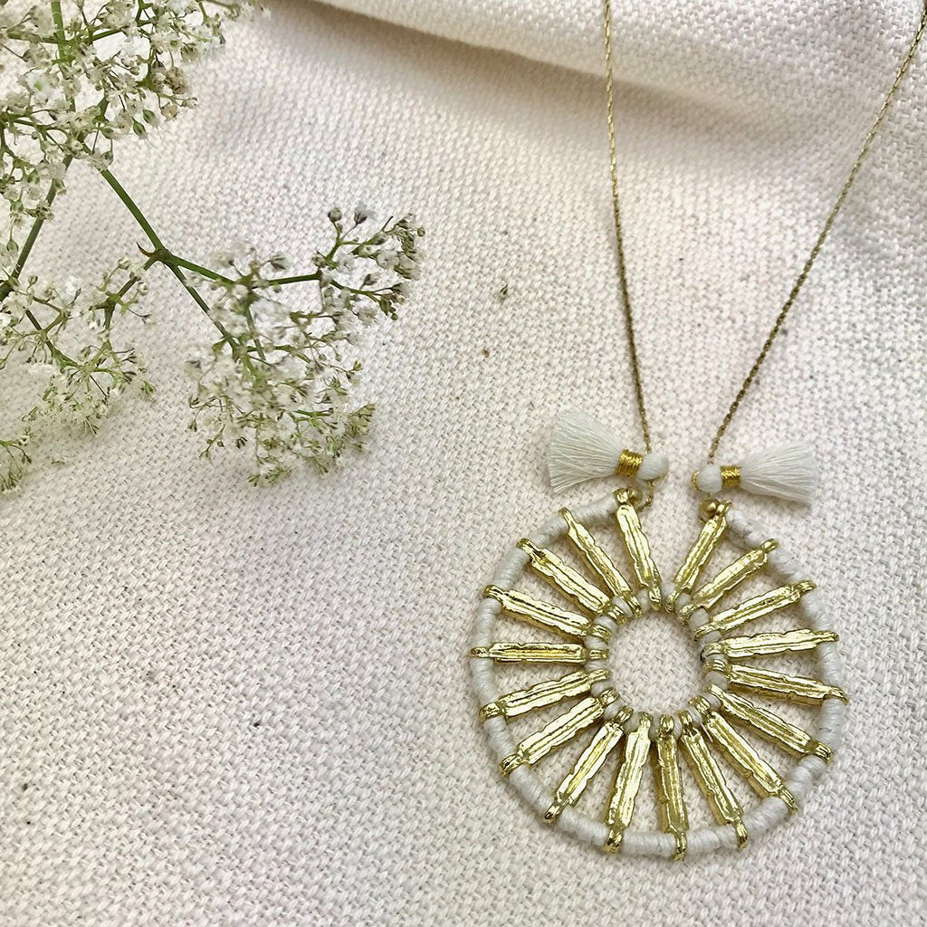 Indu Pendant Necklace 4 Adjustable Cotton Tassels Boho Zinc Alloy 18 Inch