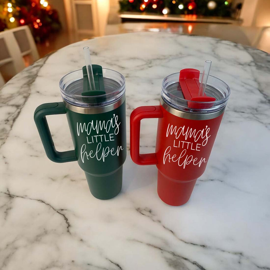 Insulated 40oz Travel Mug With Handle Lid And Straw, Green Option, Mom Gift