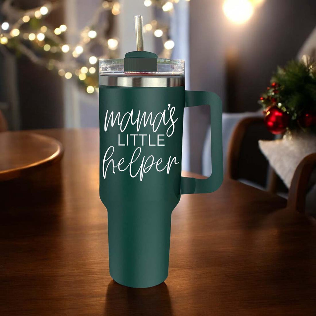 Insulated 40oz Travel Mug With Handle Lid And Straw, Green Option, Mom Gift